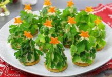 Новогодняя закуска “Ёлочки” на крекерах