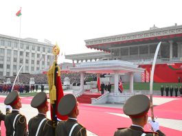 Церемония официальной встречи Президента Беларуси Александра Лукашенко в Пхеньяне