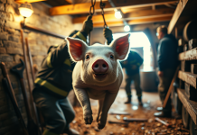 Спасатели извлекли свинью из погреба глубиной 1,5 метра в деревне Мозоли